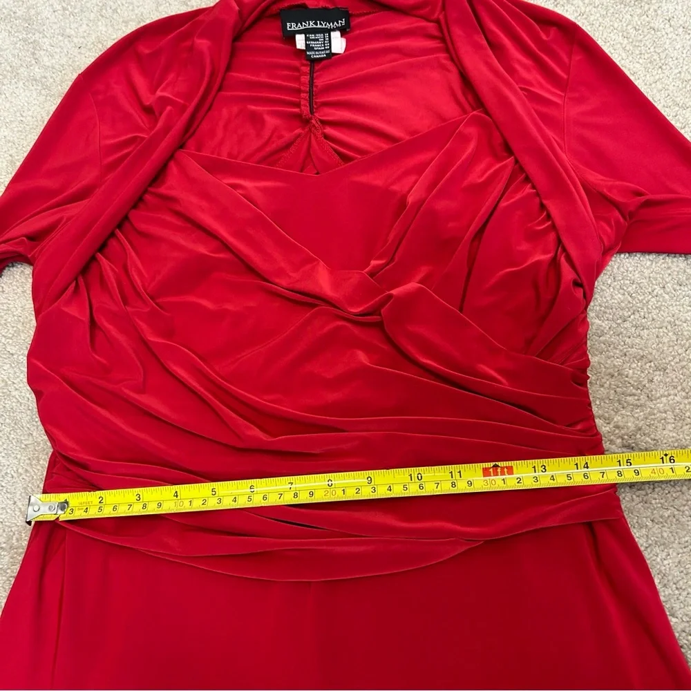 Frank Lyman red CrissCross-Front ruched jersey midi Dress Sz 14 open back - Picture 7 of 12